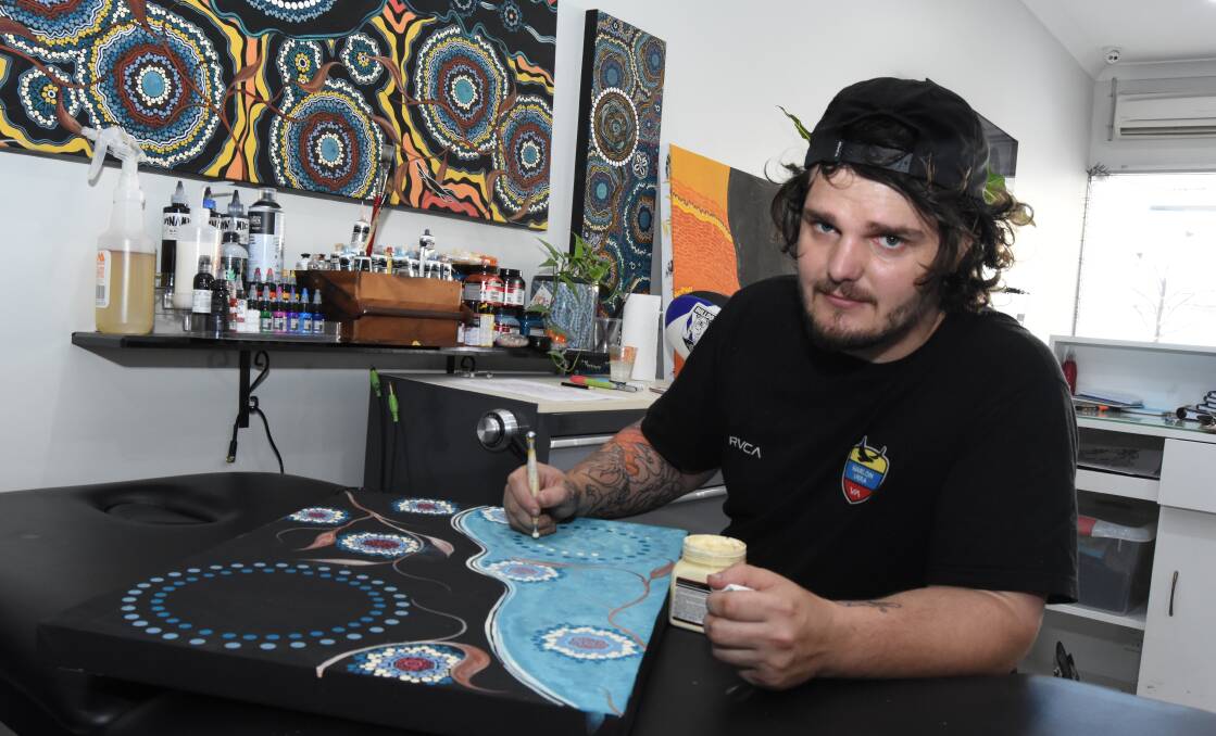 CONCENTRATION: Taylor Vincent believes that the self-discipline of martial arts has helped him succeed with his indigenous art. Photo: Mark Logan.