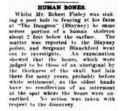 One of the old news articles detailing the discovery of aboriginal bones at the site.