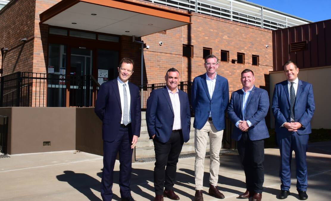 NEW COURT: Attorney General Mark Speakman, Deputy Premier John Barilaro, Treasurer Dominic Perrottet, Member for the Dubbo electorate Dugald Saunders and Dubbo Regional Council mayor Stephen Lawrence at the Dubbo Courthouse. Photo: BELINDA SOOLE