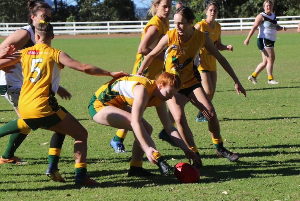 EAGLES IN ACTION: The AFL Central West women's side enjoyed the chance to play a representative match against Sapphire Coast. Photos: BEN NEELY, AFL CENTRAL WEST MEDIA