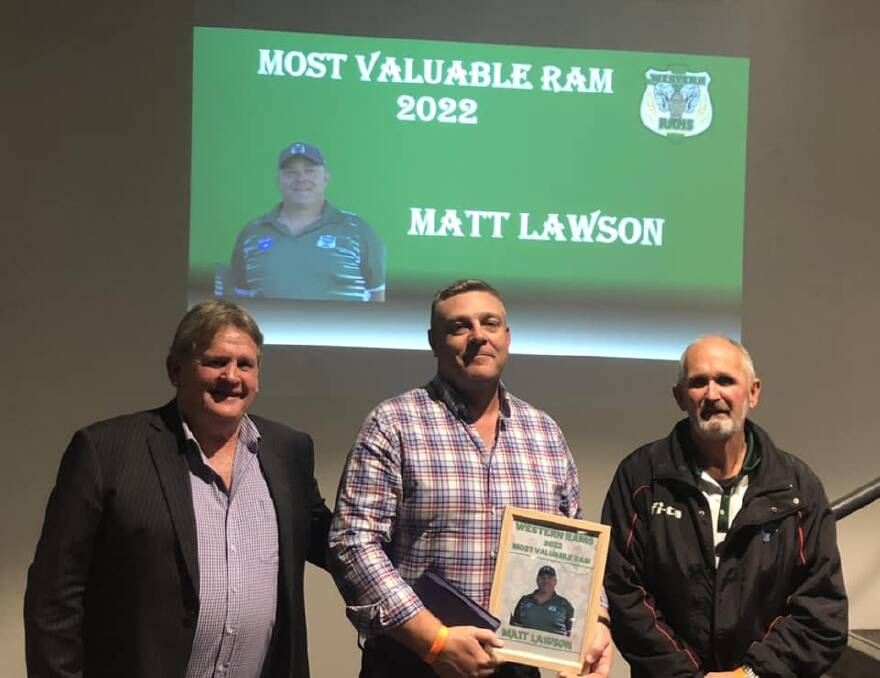 Matt Lawson (centre) has been working with the Western Rams for the past seven years as a trainer. It was his role with the Rams that led to his NSW Country selection this year.