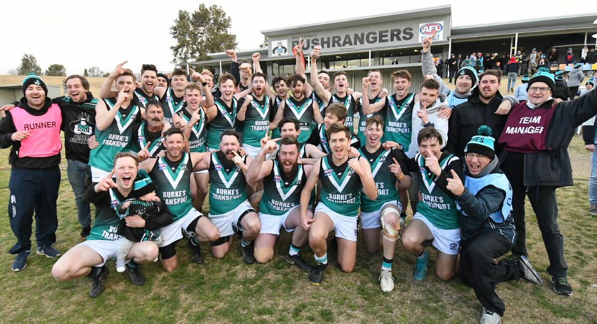YOU BEAUTY: The Bathurst Bushrangers Rebels are the 2019 Central West AFL premiers. They beat the Orange Tigers 9-15-69 to 5-9-31 on Saturday. Photo: CHRIS SEABROOK