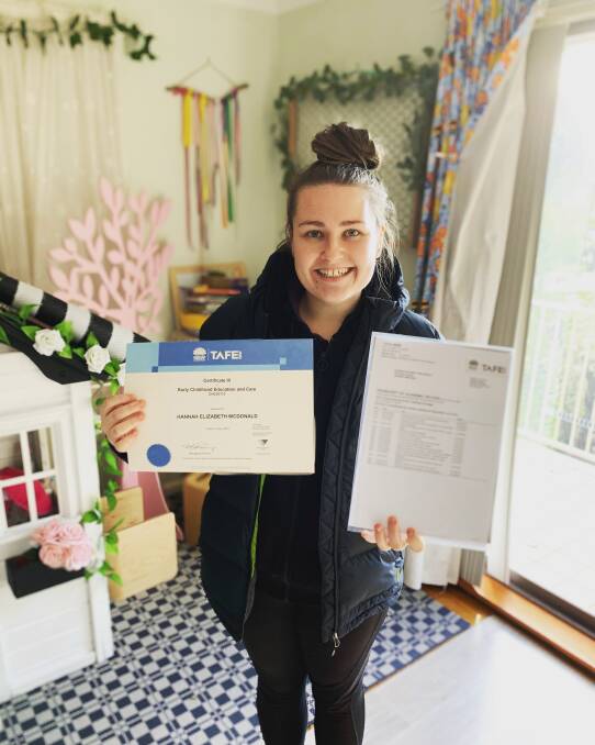 EARLY EDUCATION: TAFE NSW Orange student Hannah McDonald made the switch from vet nursing to study early education and care to pursue her dreams as a early childcare worker. Photo: SUPPLIED