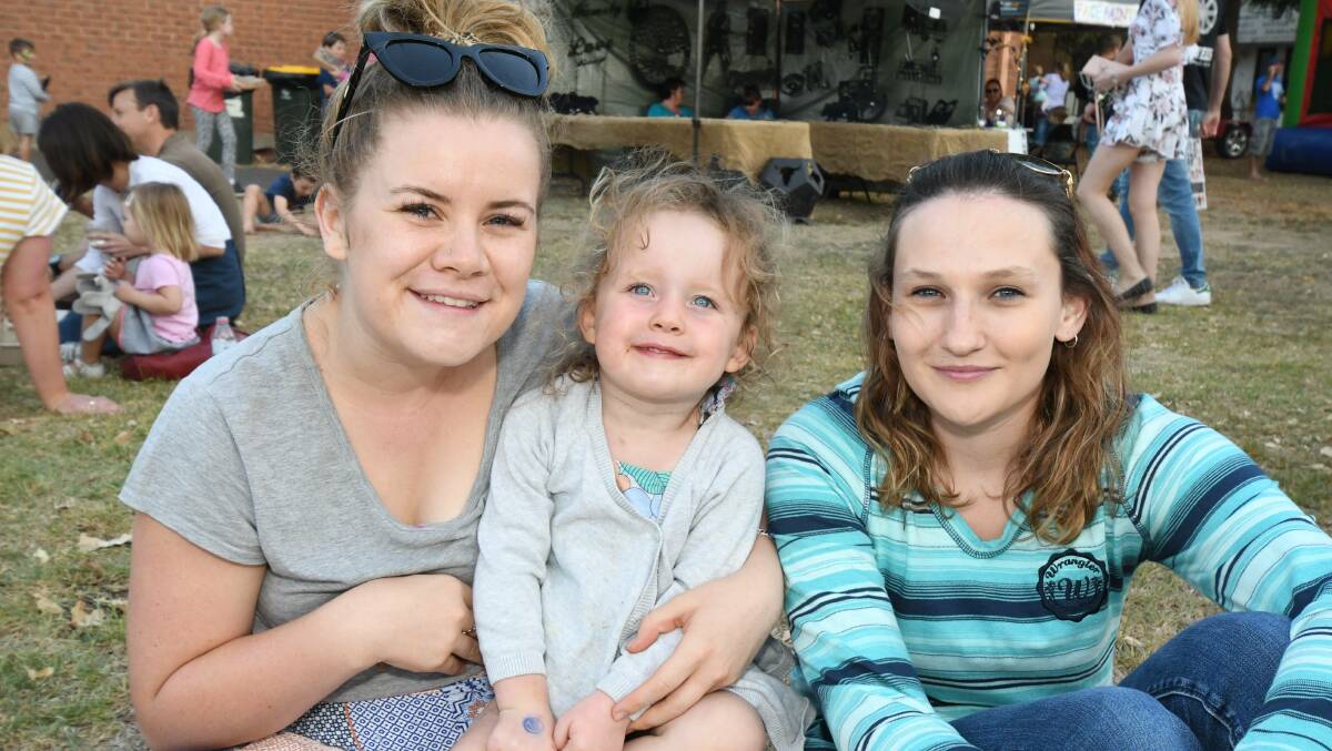 FOOD MARKET: Jackie and Lucie Cudden and Heidi Healey attended the 2019 Foodies Night Market at Towac Park Racecourse. Photo: JUDE KEOGH 