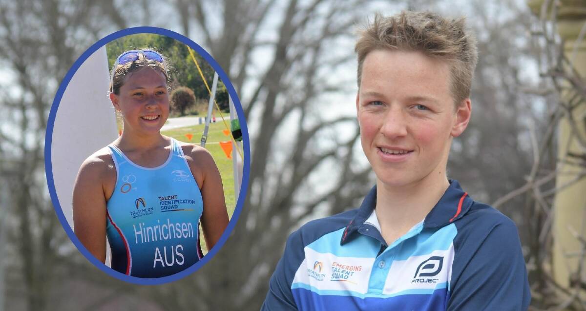 STEPPING UP: Tom Tudor (pictured) along with Kaitlyn Hinrichsen (insert) have both been selected in the Triathlon NSW Emerging Talent Squad. Photo: JUDE KEOGH