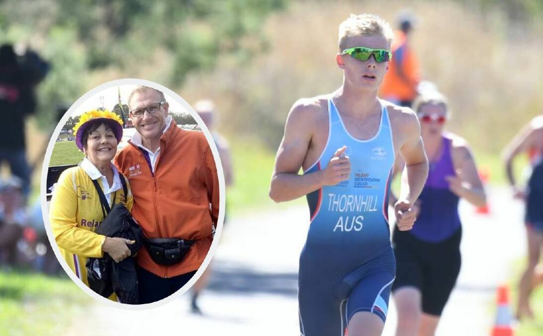 SPECIAL RACE: Rory Thornhill takes on the Orange club's Gosling Creek circuit, where the Ladies Colour Duathlon will be held in honour of the late Sandy Ostini, pictured with her husband Frank. Photo: JUDE KEOGH