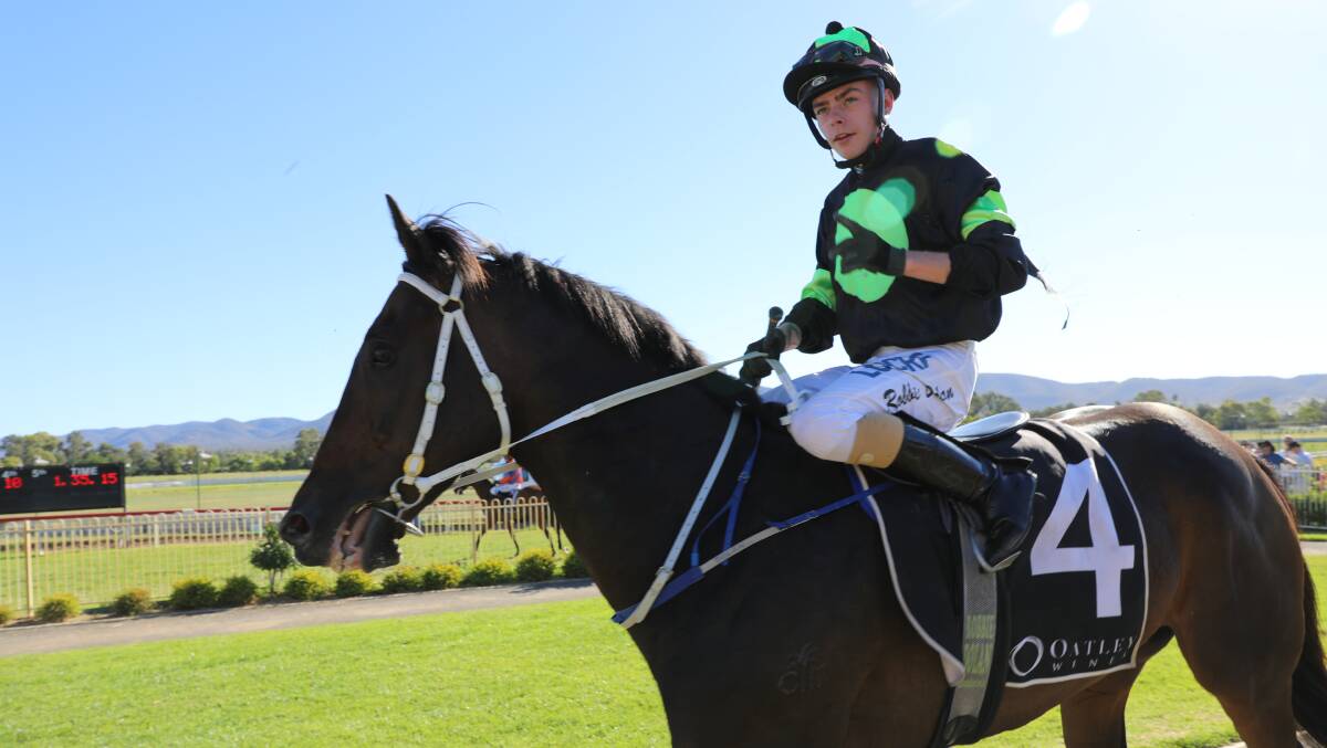 OUT IN FRONT: Mudgee Cup champion Tahsin with Robbie Dolan on board, pictured after winning a second straight running of the $50,000 showcase feature. Photo: SIMONE KURTZ