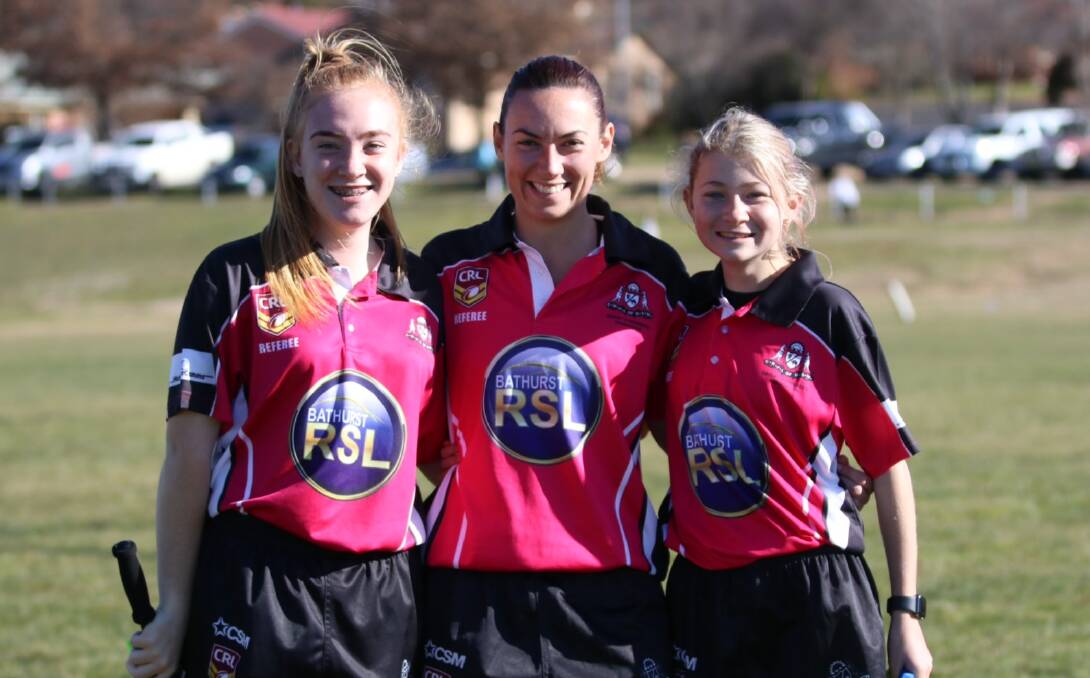 GIRL POWER: Reba Scott, Rebecca Rogers and Elli Wilson created history for the Bloomfield Tigers this year as the first all-female team to referee a game of rugby league at the club. Photo: TAMMY GREENHALGH