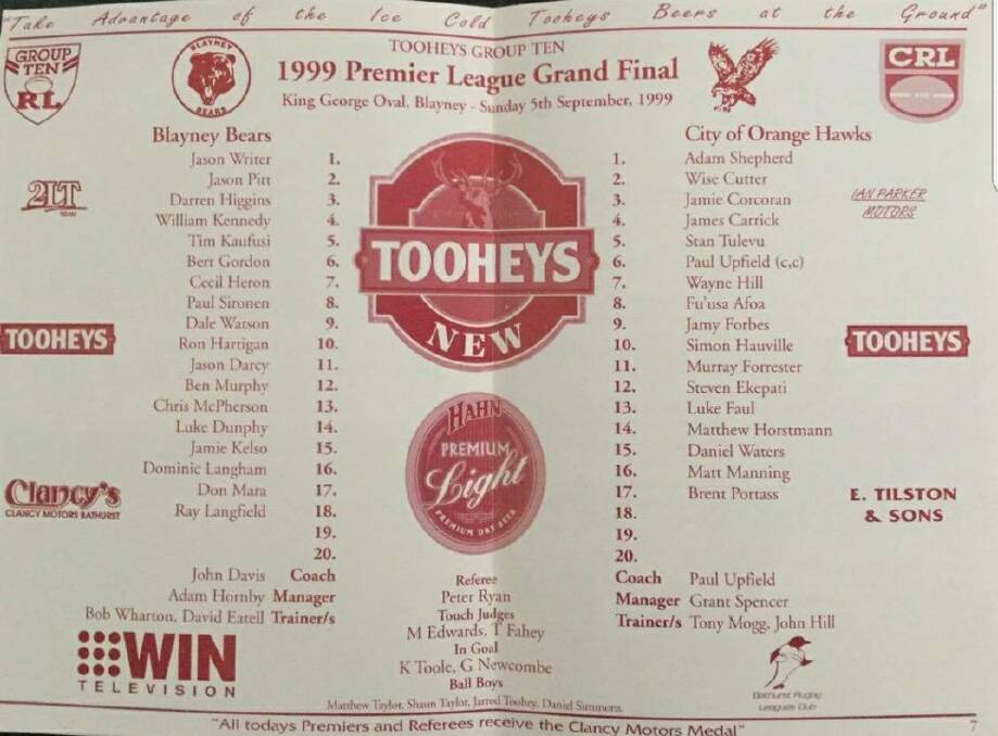 SNIPPET: A look at the teams in the 1999 Group 10 grand final program. 