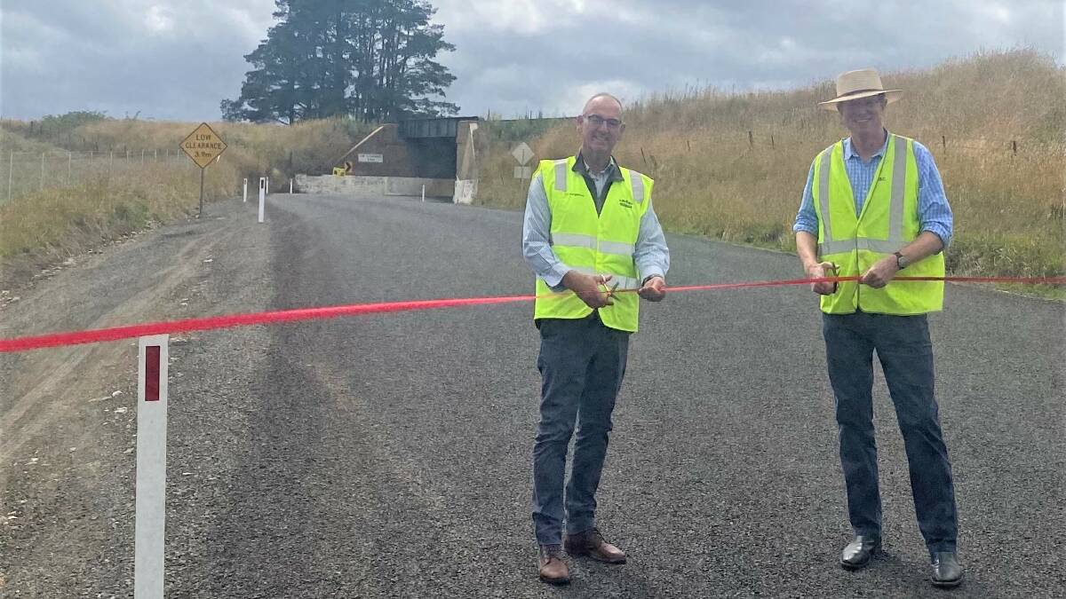 DONE: Blayney Shire Mayor Cr Scott Ferguson and Andrew Gee MP officially the Newbridge Road upgrade. Photo: CONTRIBUTED
