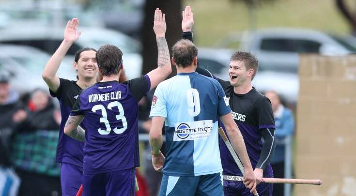 UP TOP: Lithgow Panthers players share a high five during last year's grand final win, the club's 12 in the last 18 seasons. 
