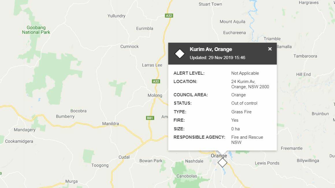 ON FIRE: A section of Kurim Avenue was a blaze on Friday afternoon, and was initially reported as out of control on the NSW Rural Fire Service website. 