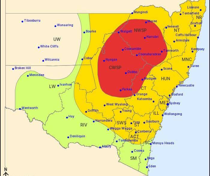 LIKELY EVENT: Orange is a strong chance of a thunderstorm on Monday. Photo: BOM