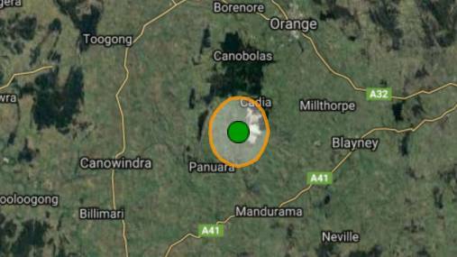 The location south west of Orange that is a regular spot for earthquake activity across the region. Picture supplied by Geosciene Australia
