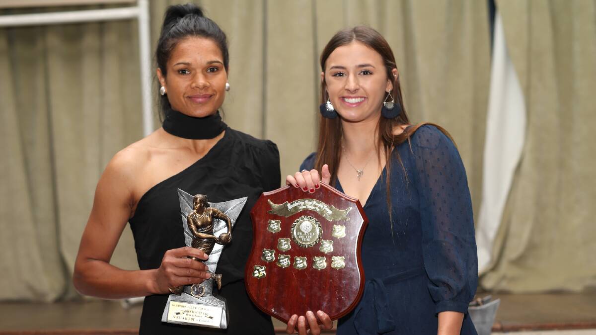 SHARED JOY: Condobolin's Nikita Kirby and Manildra flier Molly Hoswell were joint-winners of the Woodbridge Cup league tag player of the year award. Photo: RS WILLIAMS