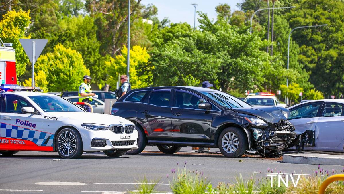 TWO-CAR SMASH: An accident on the corner of Lords Place and March Street closed the section of road for a short period. Photo: TROY PERSON/TNV