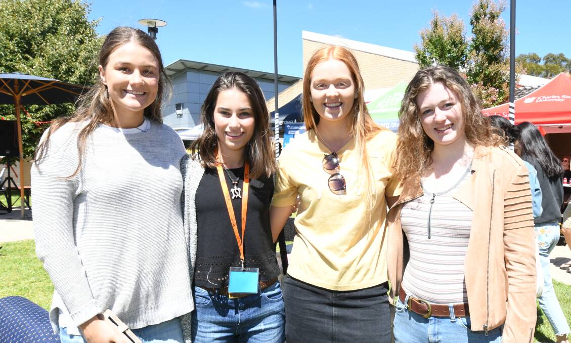 CSU O-WEEK: Ally Thurn, Talia Michell, Isabel Harris and Sarah Byrne during O-Week activities in Orange in 2018. Photo: JUDE KEOGH