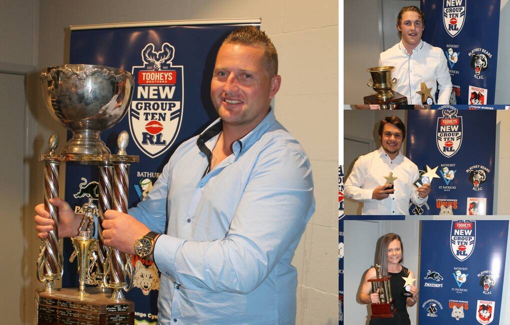 BEST OF THE BEST: Player of the year award winners, CYMS' Chris Bamford (main) took out premier league, while (from top), Ethan Monk (CYMS, under 18s), Joey Bugg (Panthers, first division) and Bec Ford (Hawks, league tag) also won best and fairest gongs.