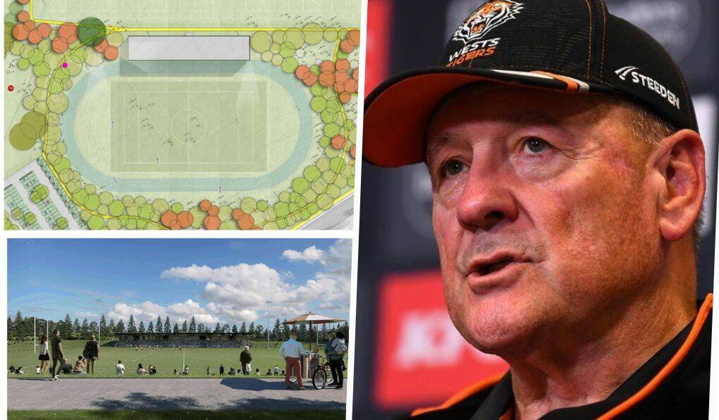 Draft designs for parts of the Orange Sporting Precinct and Wests Tigers NRL coach Tim Sheens. 