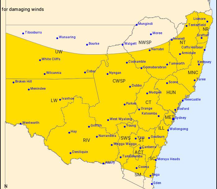 LOOK OUT: The Bureau of Meteorology has issued a warning for damaging winds across NSW on Monday. Photo: BOM