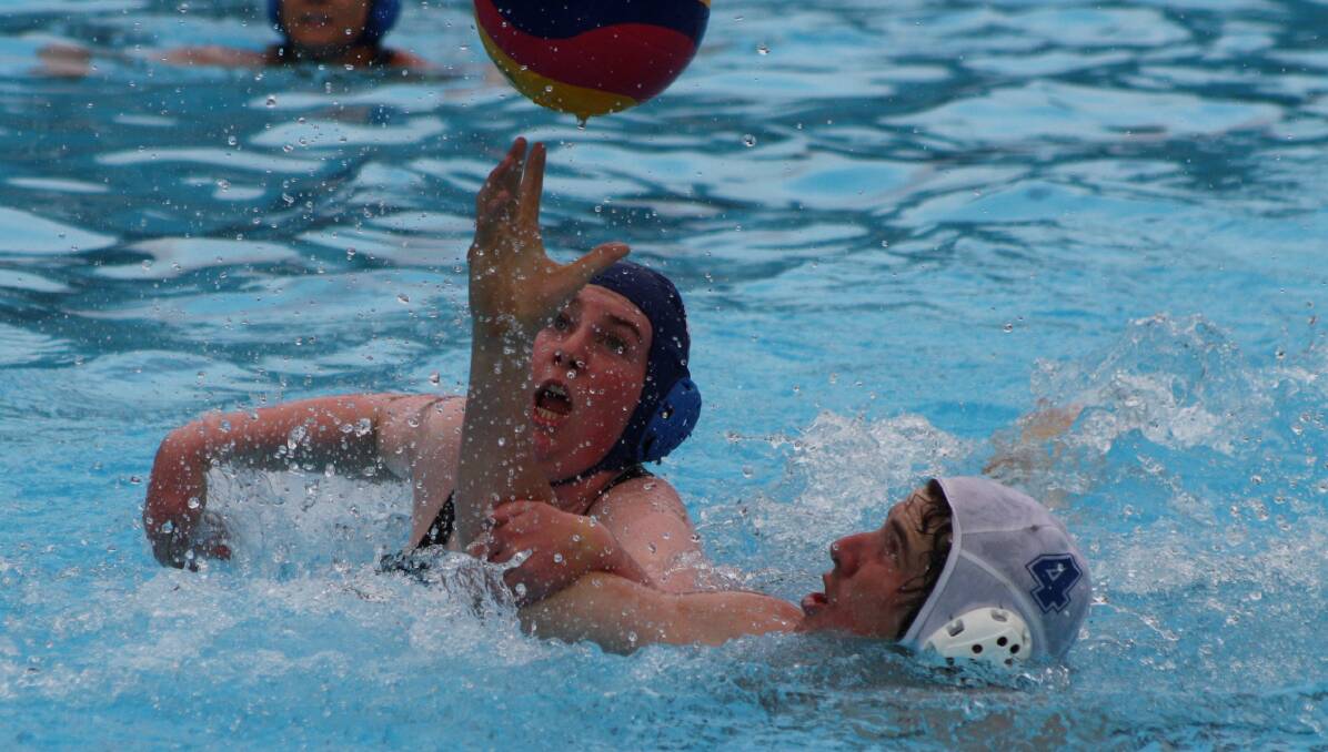 GAME ON: Goal Diggers' Issy Fox applies pressure to Scott Nicholls from Team Platypus. Photo: MICHELLE COOK 1203mcwpolo3