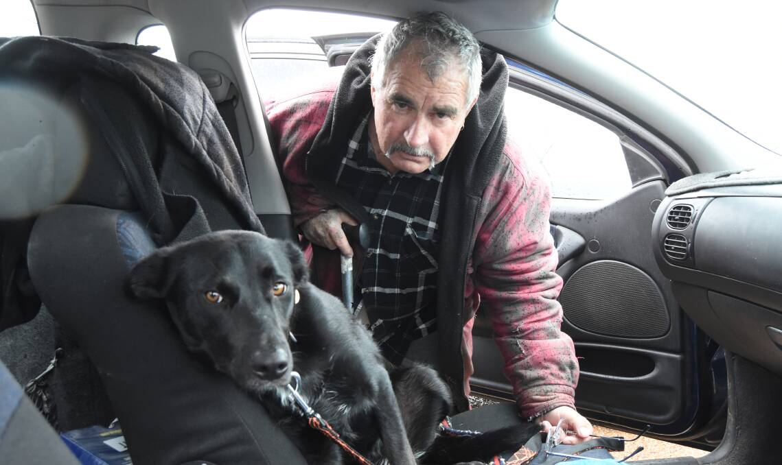 John O'Brien with his dog Millie on the way to the vet.