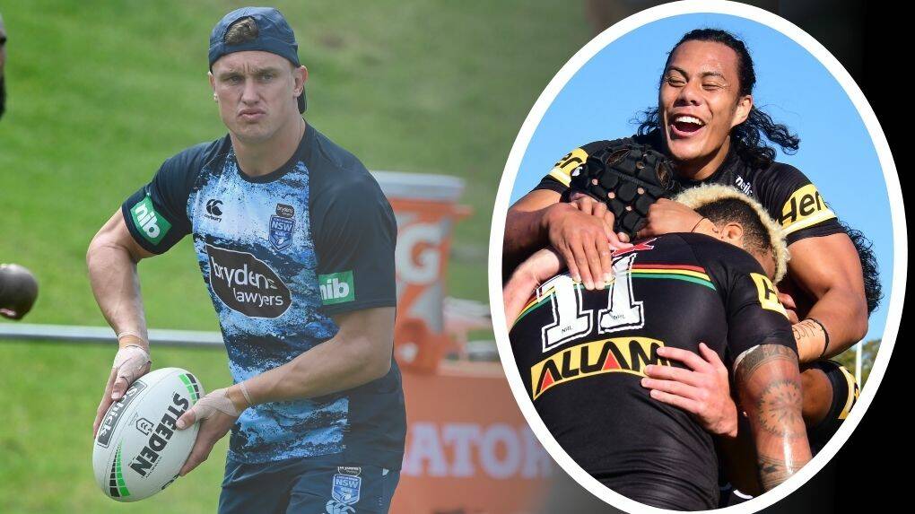 DESERVED: Jack Wighton and (inset) Jarome Luai battled it out for the Blues No.6 jumper in 2021. Photo: NSWRL