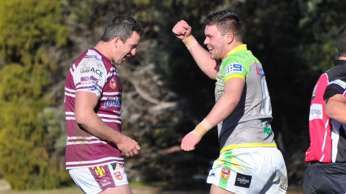 PUMPED UP: Robbie Mortimer celebrates a try against his brother Tim in 2018 - the pair will reunite in green and gold in 2019. 
