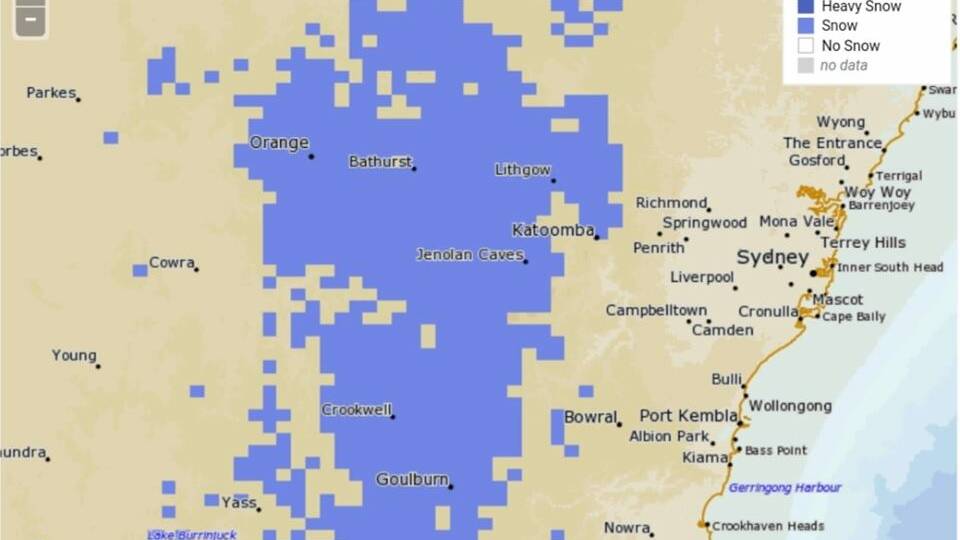 UPGRADE: Snow is predicted for Orange and the wider, higher parts of the Central West on Saturday. Photo: BOM