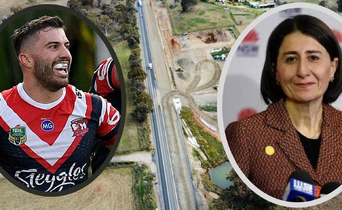 Roosters captain James Tedesco, the works on the Mitchell Highway upgrade and former NSW Premier Gladys Berejiklian. 