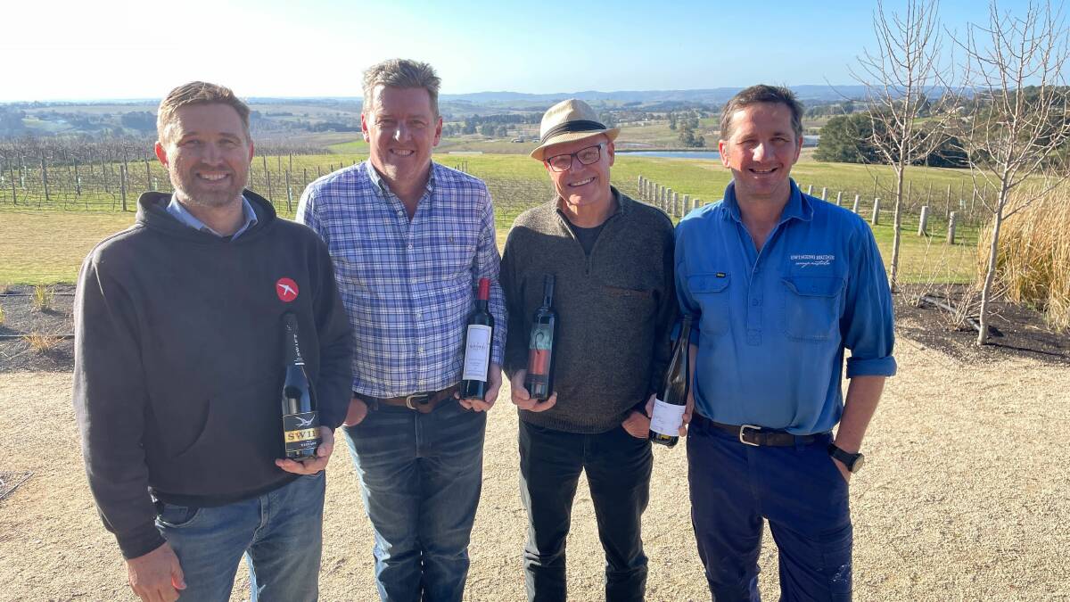 Ed Swift, James Robson, Gerald Naef and Tom Ward at Printhie's new cellar door at Nashdale. Picture by Nick McGrath
