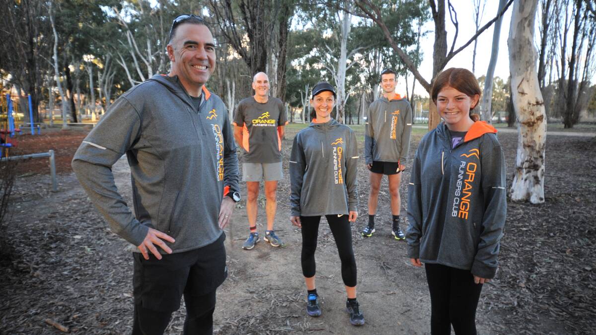 FUN RUN: Runners (from left) Anthony Daintith, Brad Simmons, Nicola Blore, Jack Daintith and Claire Gates launch the 2022 running festival. Photo: JUDE KEOGH