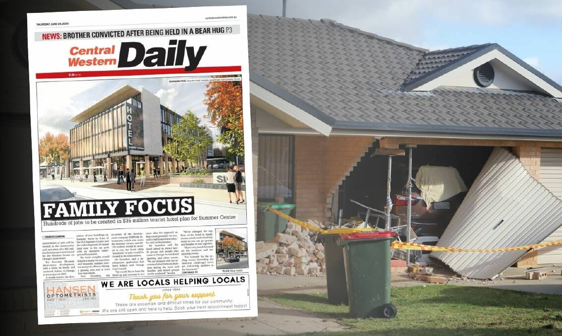 JUNE, 2020: A family of five had an unwelcome guest in the family home after a ute crashed into the garage overnight, and a June front page shows the Summer Street development. 