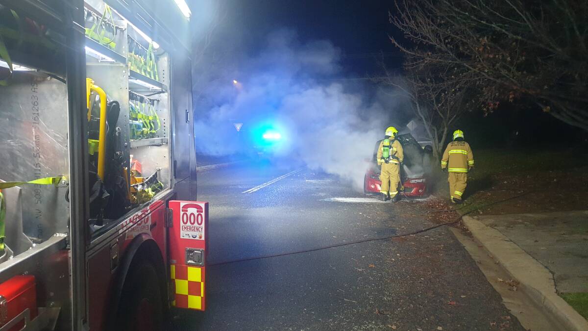 ABLAZE: Fire fighters extinguished this car fire at around 1am on Sunday morning. Photo: FRNSW ORANGE