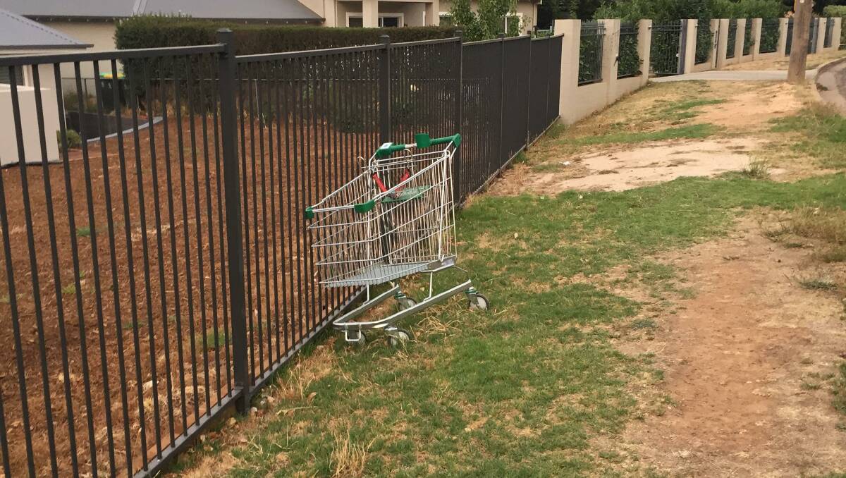 DUMPED: A rogue shopping trolley on the Forbes Road. 