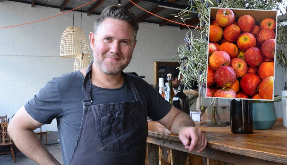 RIPE FOR THE PICKING: Richard Learmonth with (insert) some Thornbrook apples that could be used in this week's winter warmer's recipe (right). Photo: JUDE KEOGH