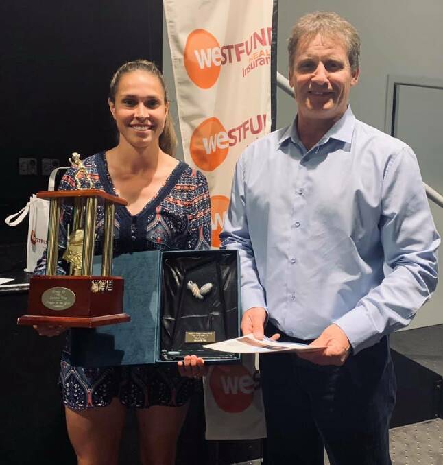 TOP GONG: St Pat's star Erin Naden, pictured with Graeme Osborne, was named the Group 10 league tag player of the year on Friday night. Photo: ST PAT'S FACEBOOK