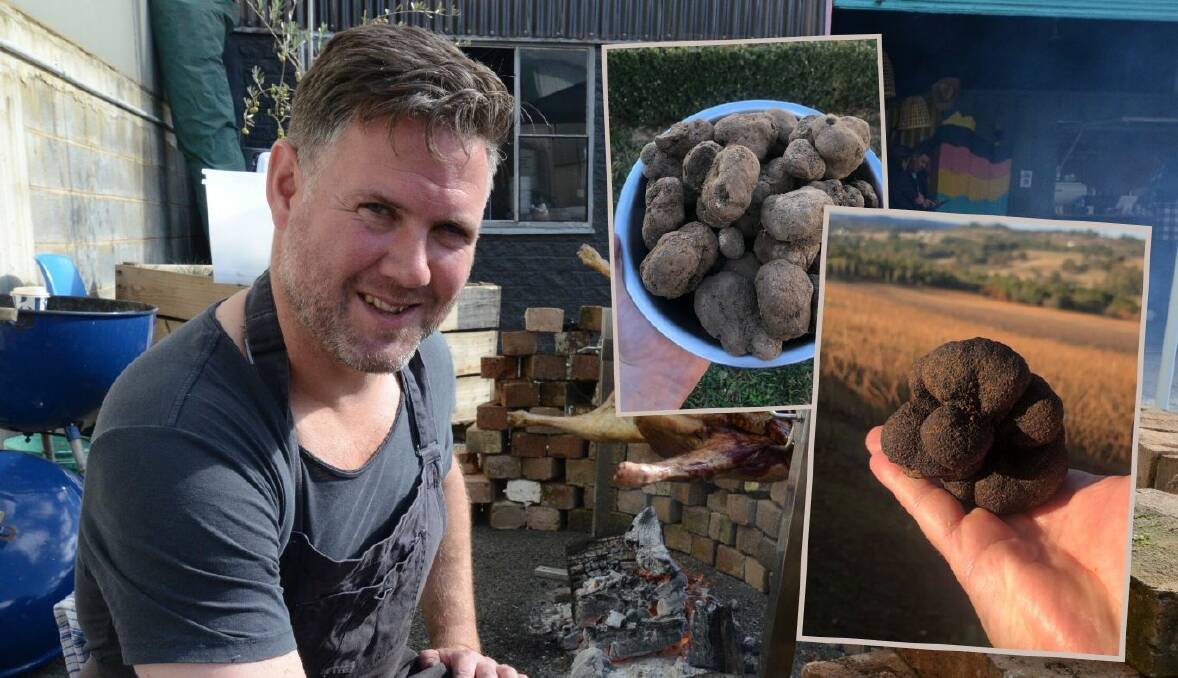 FOOD GOLD: Chef Richard Learmonth and (insert) some of the black truffle (Tuber melanosporum) that can be found across our region. Photo: JUDE KEOGH