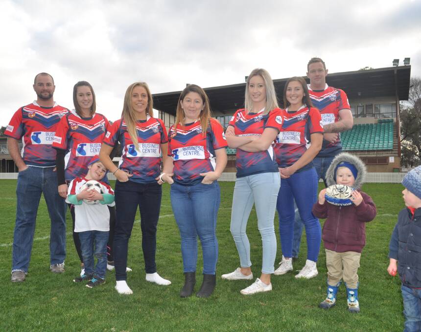 HERE WE COME: Barbarians (from left) Paul Rudd, Serena Wood, Sami Laing, Lyndel Johnson, Sharna Wood, Lucy Taber, Joel Fahy with little Barbarians Connor Ferry, Bailey Commins and Mikey Ferry. Photo: NICK McGRATH