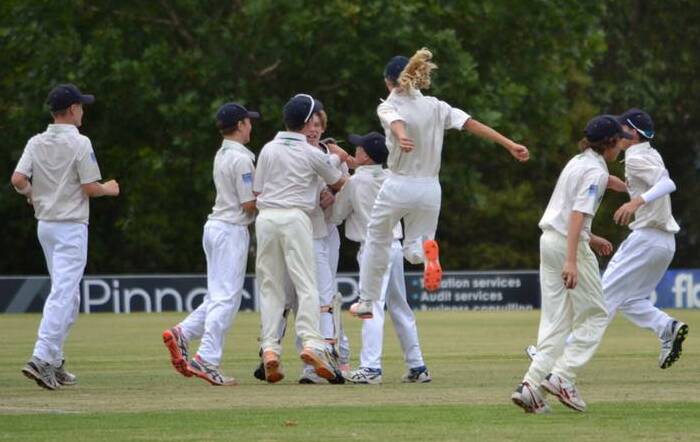 OH YEAH: Western celebrates a wicket in their first innings against Newcastle on Monday. Photo: CATHERINE LITCHFIELD