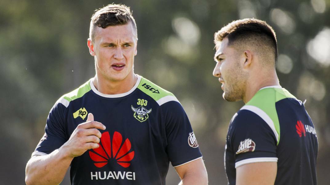 Canberra Raiders duo Jack Wighton and Nick Cotric. Photo: Jamila Toderas