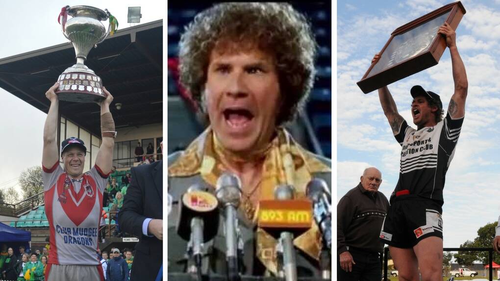CLASH OF THE BEST: Mudgee's Jared Robinson and Forbes' Jake Grace would have led their respective sides in the 2016 premiers playoff. Inset, Will Ferrell's Semi Pro character Jackie Moon. 