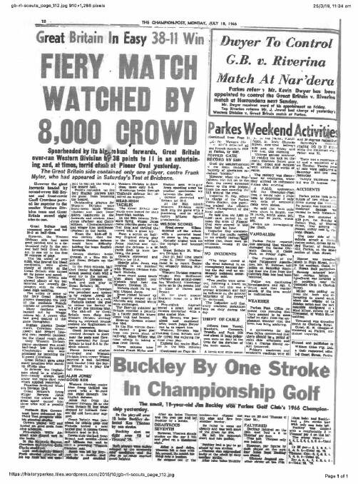 WESTERN TAKES ON OLD RIVALS: Ted Kelly's Western was beaten by Great Britain at Parkes in the 1960s.