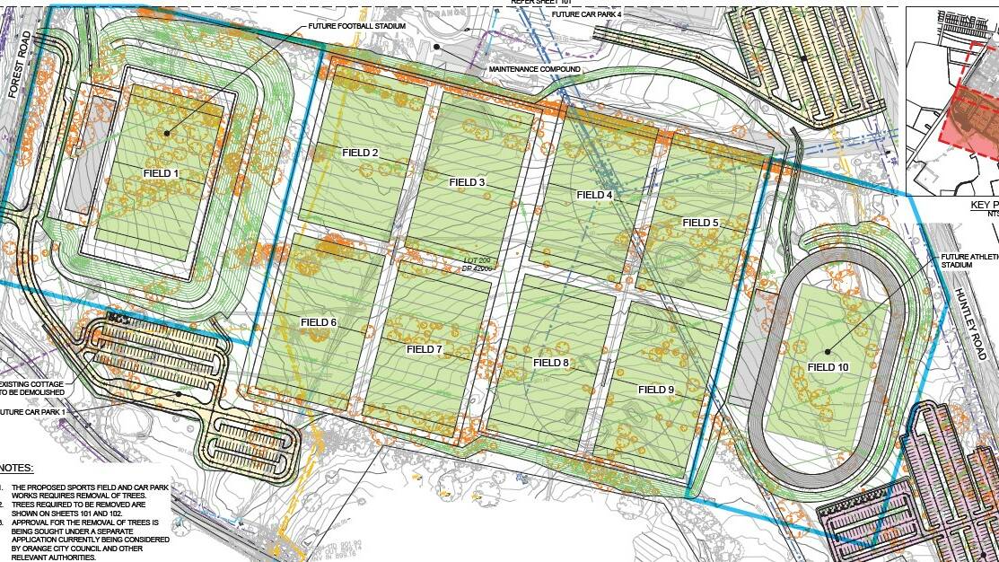 The plans for the new sport precinct on the Bloomfield site. Photo: ORANGE CITY COUNCIL