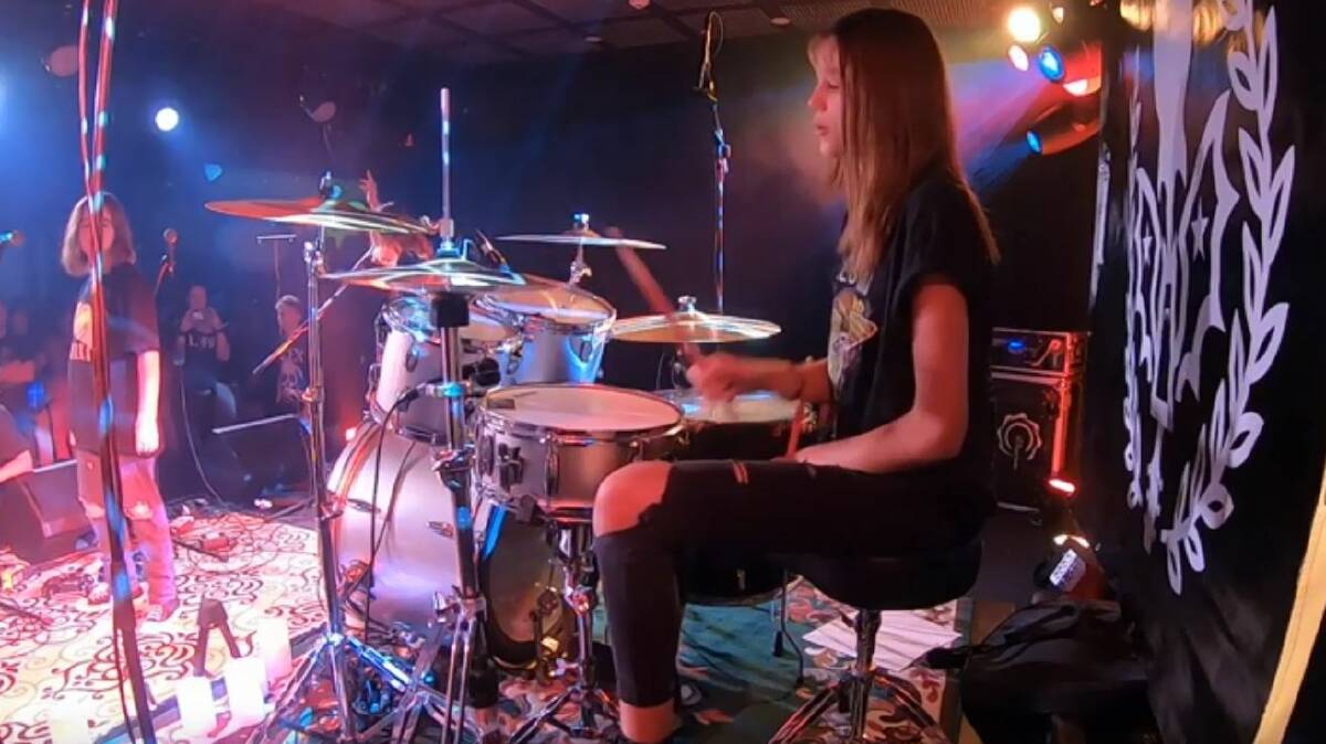 ON THE BIG STAGE: Orange High School student Matilda Taylor on the drums. Photo: YOUTUBE