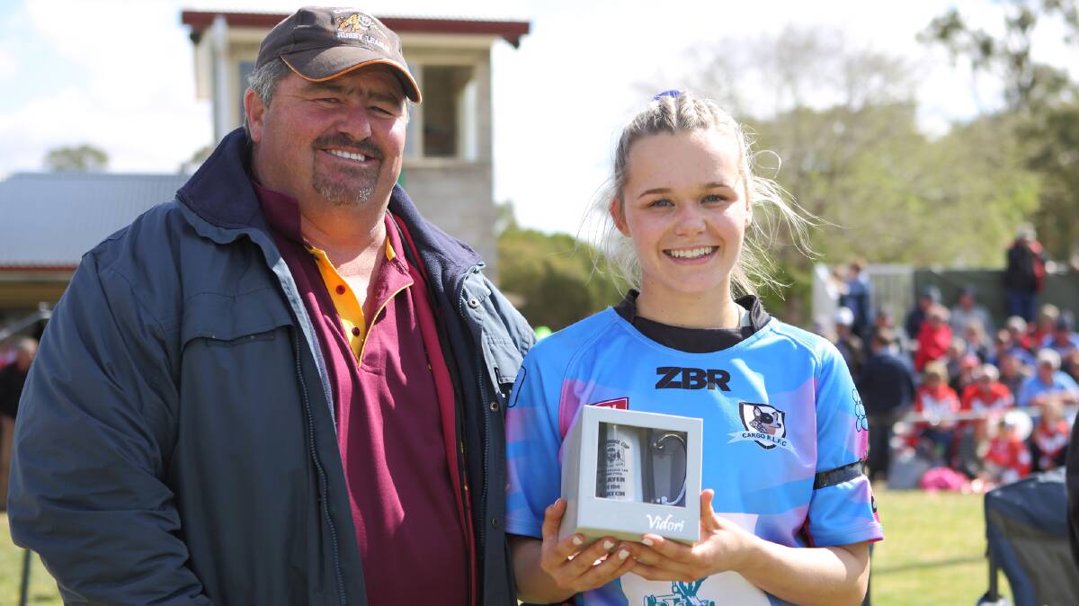 GUN: Cargo star Heidi Regan is awarded player of the match in her side's grand final win over Grenfell. Photo: RS WILLIAMS