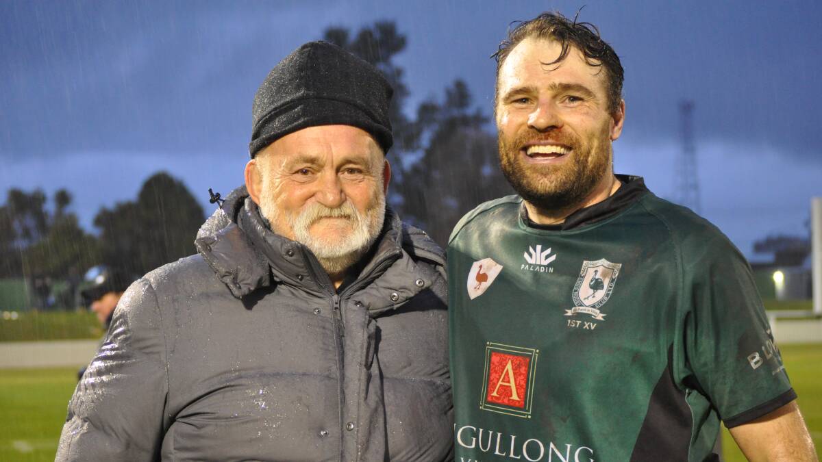SUPPORT: Marty Clapp and Nick Hughes-Clapp after Saturday's Blowes Clothing Cup win for Emus. Photo: NICK McGRATH