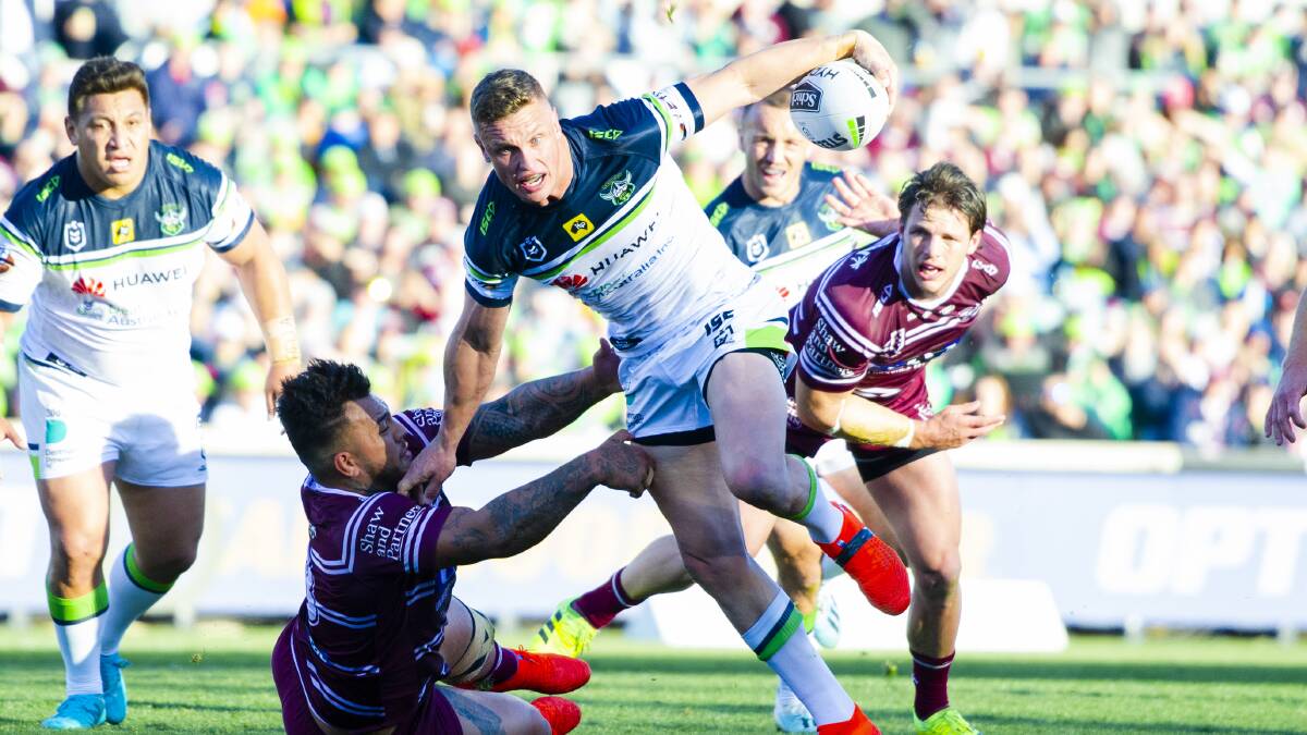 JACK IN THE BOX: Jack Wighton slices through a gap for the Raiders last seaso. Picture: Jamila Toderas