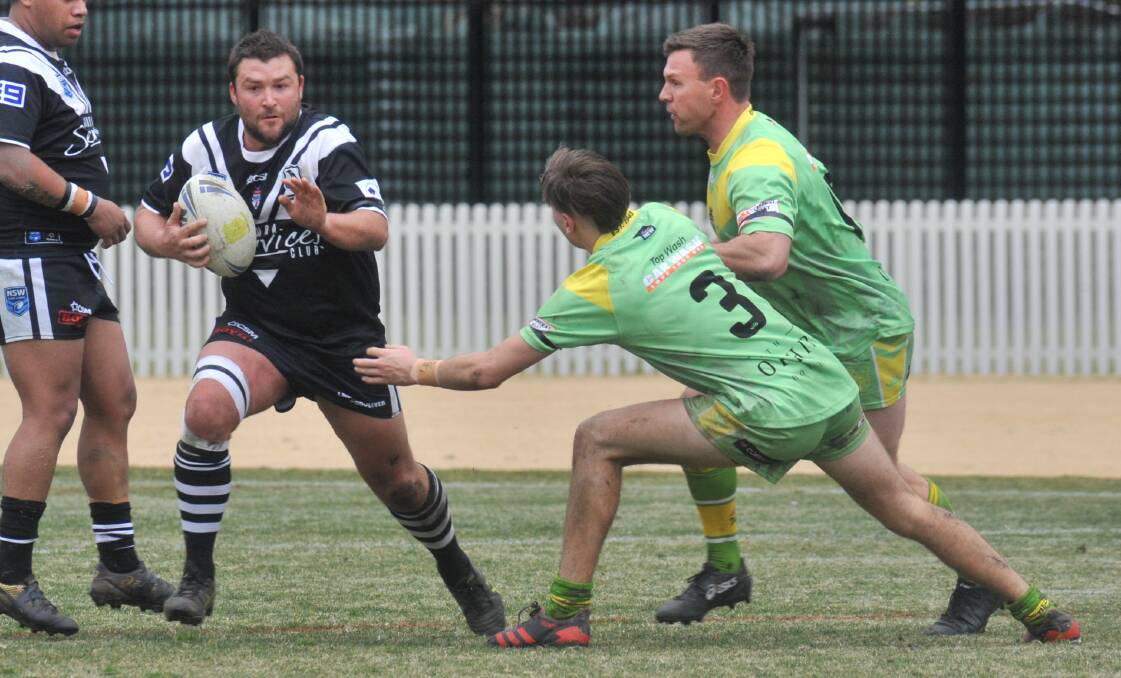 LEADING THE CHARGE: Cowra skipper Josh Newling takes the ball up for the Magpies in the first division competition in 2021. Photo: CARLA FREEDMAN
