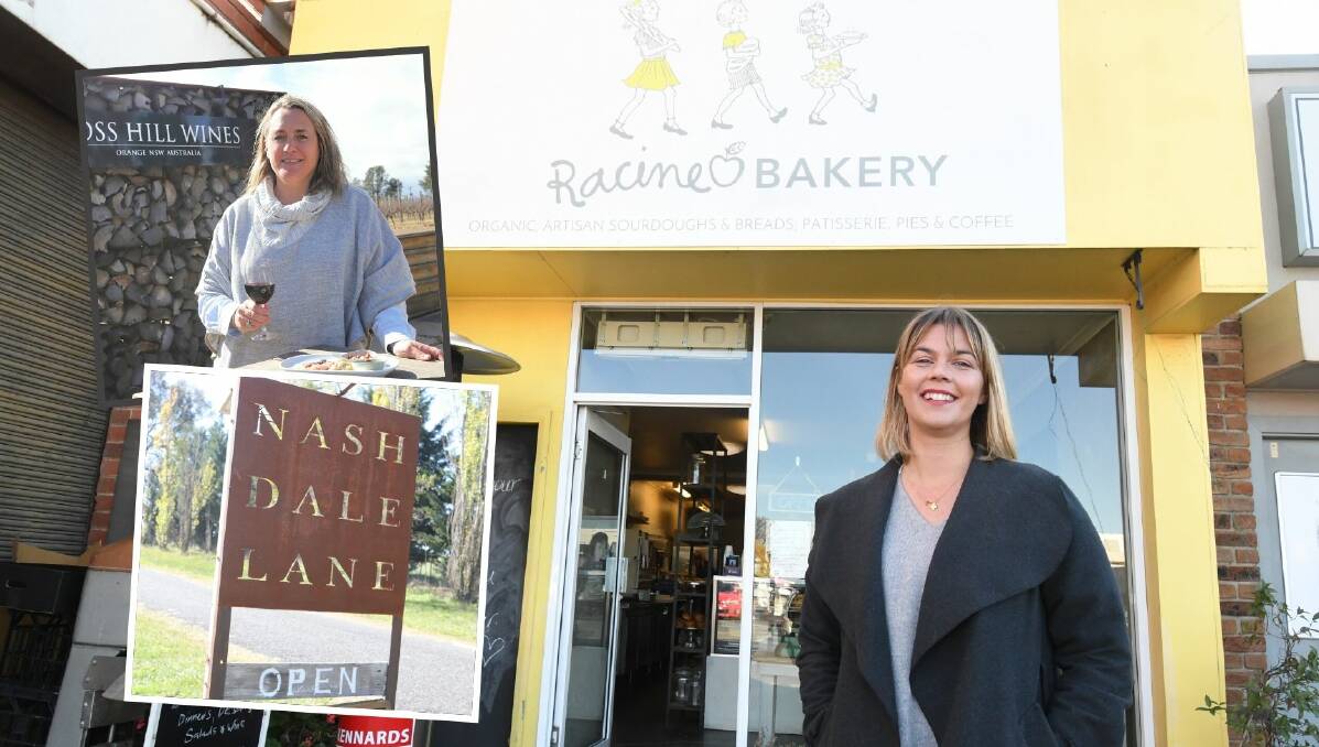 COME AND JOIN US: Racine Bakery's Willa Arantz and (inserts) Ross Hill Wines' Chrissy Robson and Nash Dale Lane all feature on a new tourism campaign for NSW.
